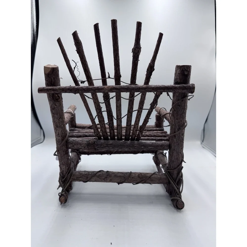 Vintage 12 In H Miniature Hand Made Rustic Wooden Twig Folk Art Rocking Chair